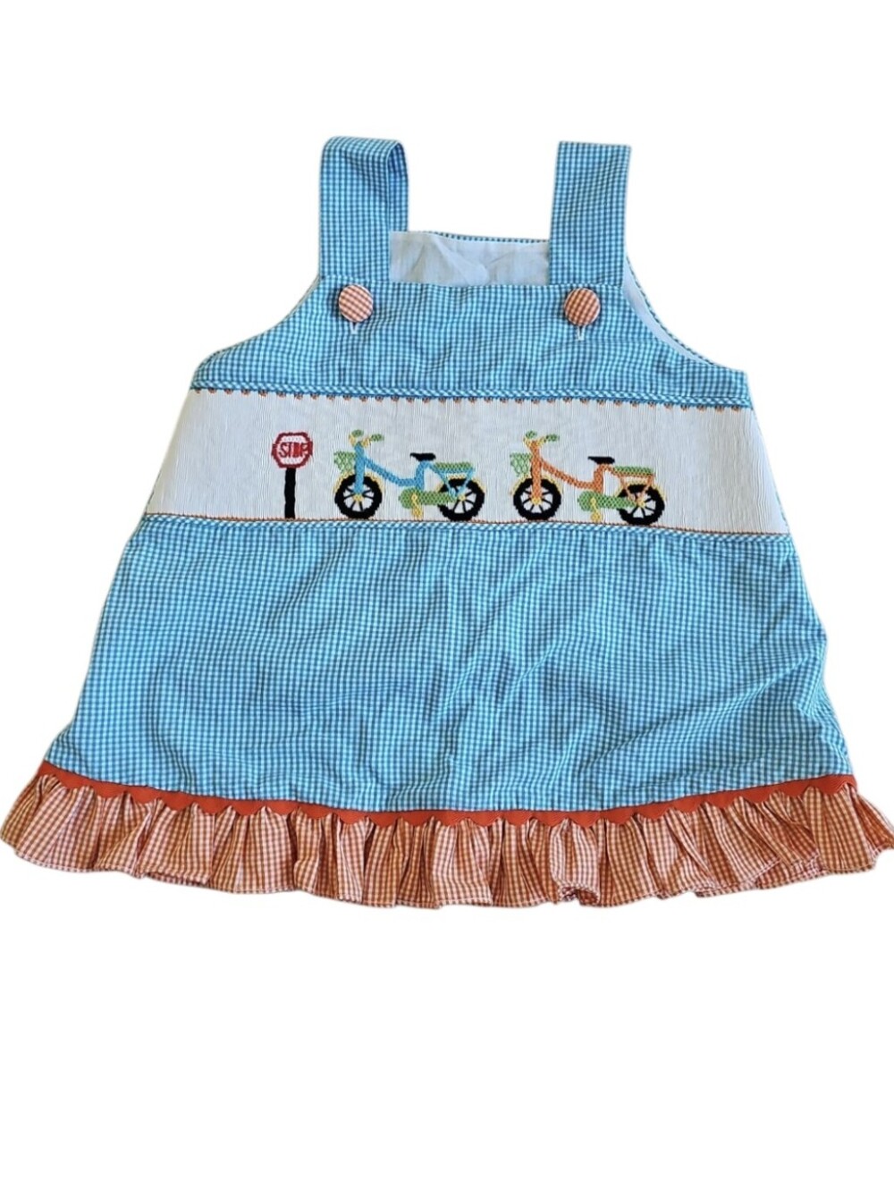 Remember Nguyen Gingham Smocked Tank Bicycles Embroidered